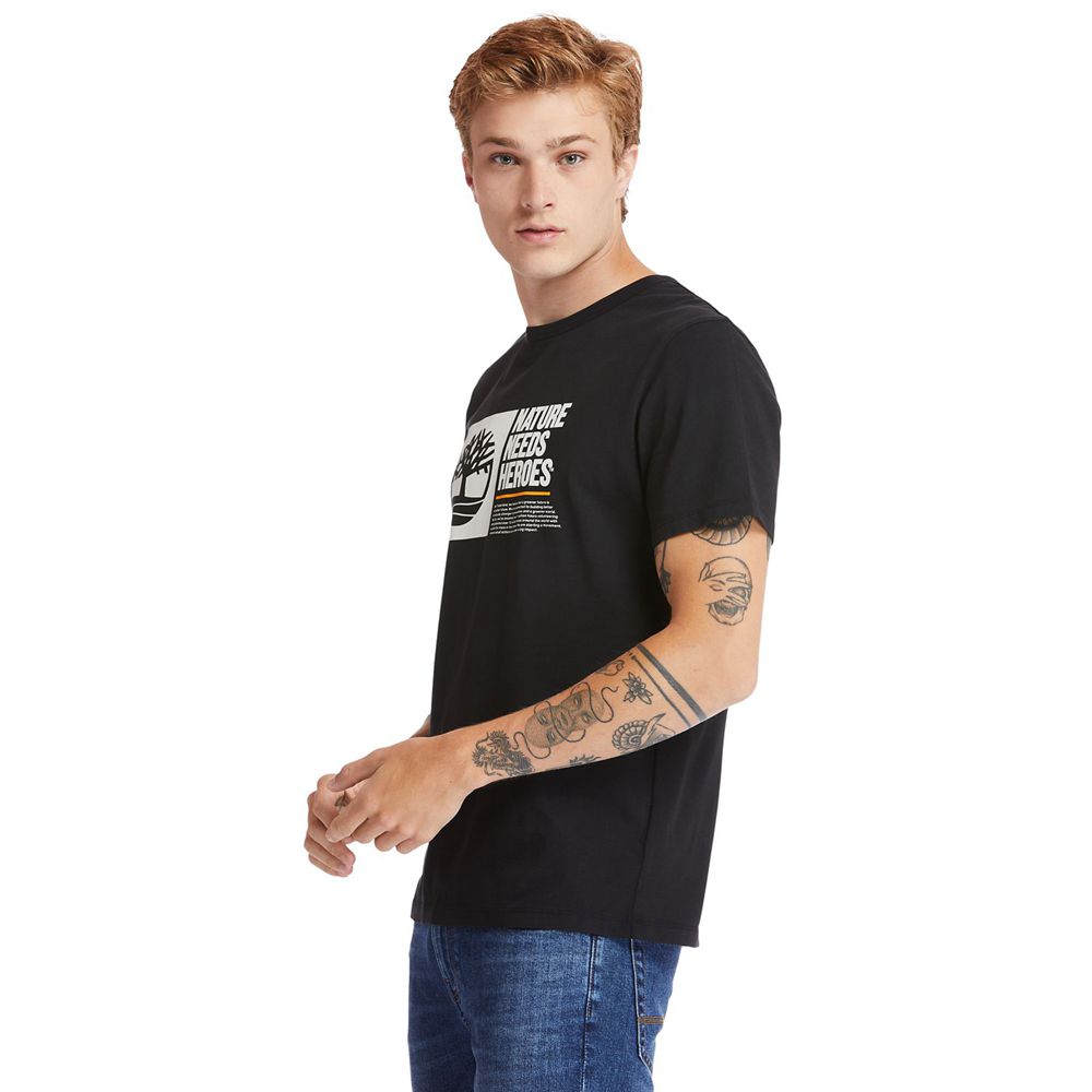 Camisetas Timberland Argentina Hombre - Heritage Short-Sleeve Graphic - Negras - GBSPDM-263